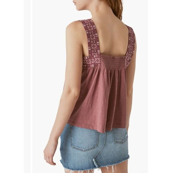 LUCKY BRAND Women's NORDSTROM Embroidered Swingy Wide Strap Rose Cropped Tank - Picture 3 of 10